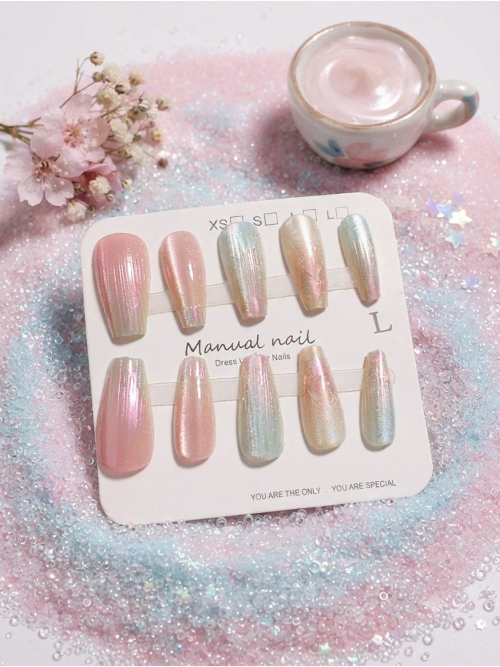 Iridescent Pink Pearl Press-On Nails